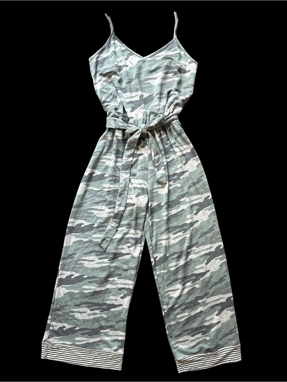 NWT Three Bird Nest Camouflage Spaghetti Strap Wide Leg Jumpsuit Knit Size M